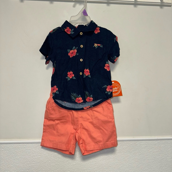 NWT NEW Baby Boy Wonder Nation Outfit 12M Navy Coral Hawaiian 2 piece Button - Picture 7 of 10